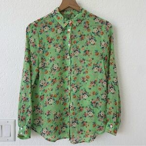 Farm Rio Womens Boho Floral Button Top Size M  Green Cottagecore Long Sleeve
